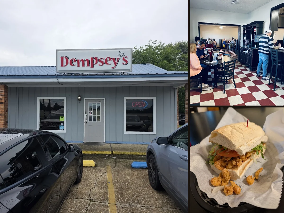 Counter service area in a cozy po' boys spot.