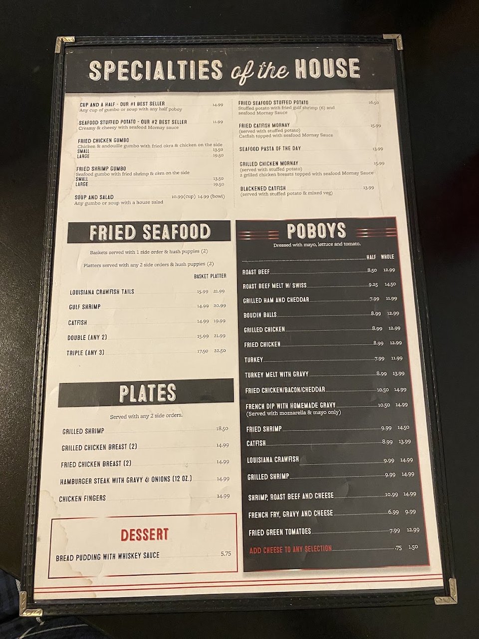 Simple menu layout for a seafood restaurant.